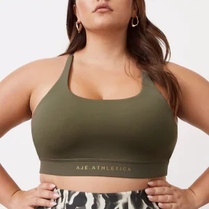 Hot Aje ATHLETICA Adjustable Strap Ribbed Cross Back Sports Bra 322 Forest Green