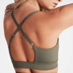 Hot Aje ATHLETICA Adjustable Strap Ribbed Cross Back Sports Bra 322 Forest Green