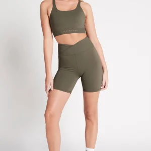 Hot Aje ATHLETICA Adjustable Strap Ribbed Cross Back Sports Bra 322 Forest Green