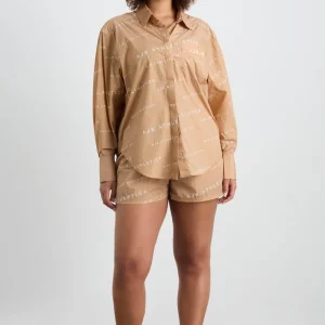 Shop Aje ATHLETICA All Over Logo Spray Shirt 406 Natural Tan / White