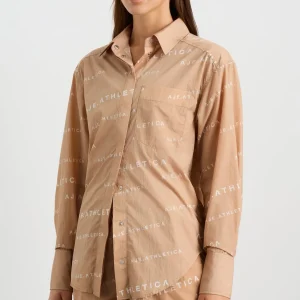 Shop Aje ATHLETICA All Over Logo Spray Shirt 406 Natural Tan / White