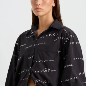 Discount Aje ATHLETICA All Over Logo Spray Shirt 406 Black/White