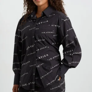 Discount Aje ATHLETICA All Over Logo Spray Shirt 406 Black/White
