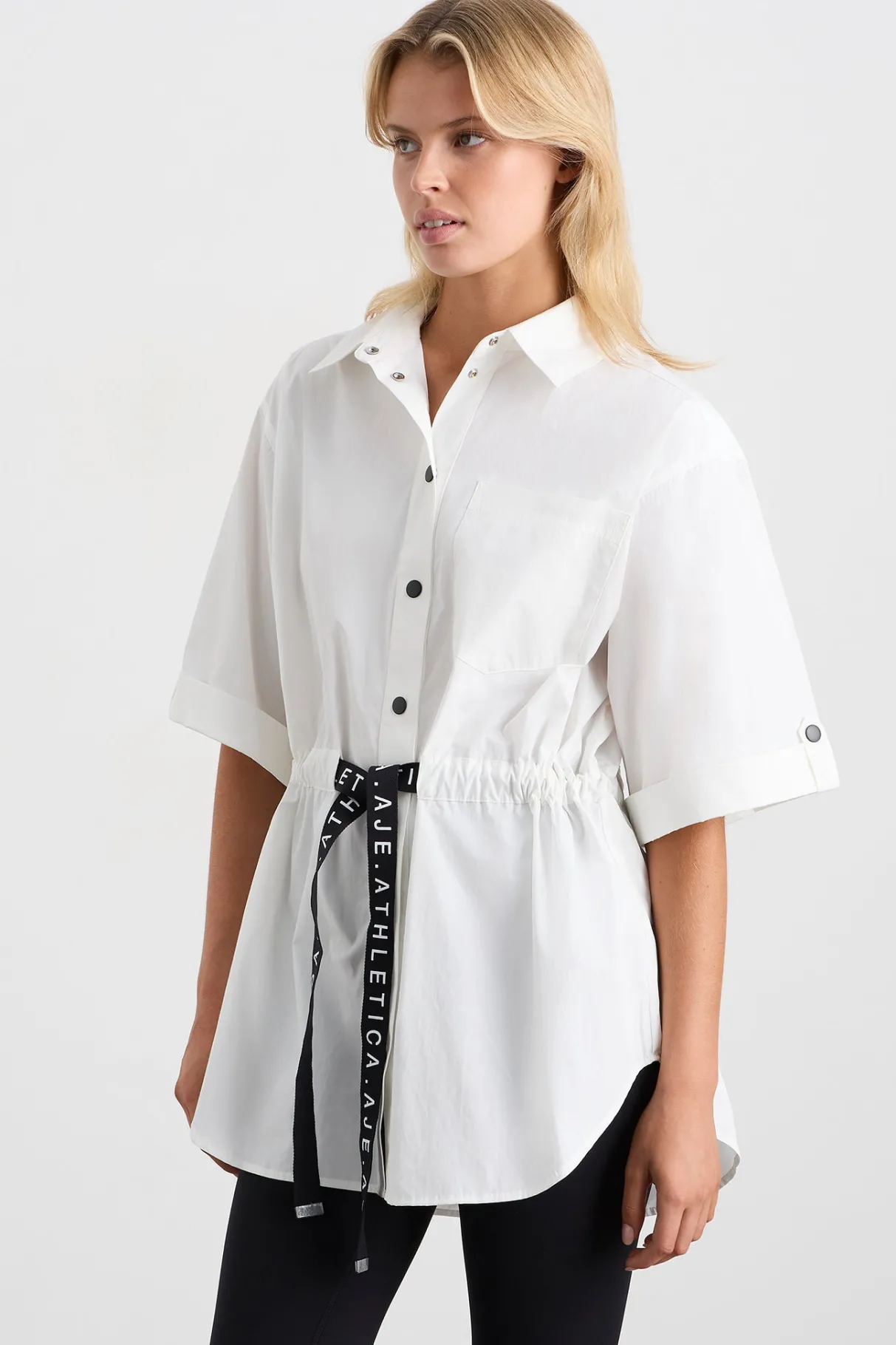 belted_short_sleeve_shirt__0.webp Sale Aje ATHLETICA Belted Short Sleeve Shirt 433 White