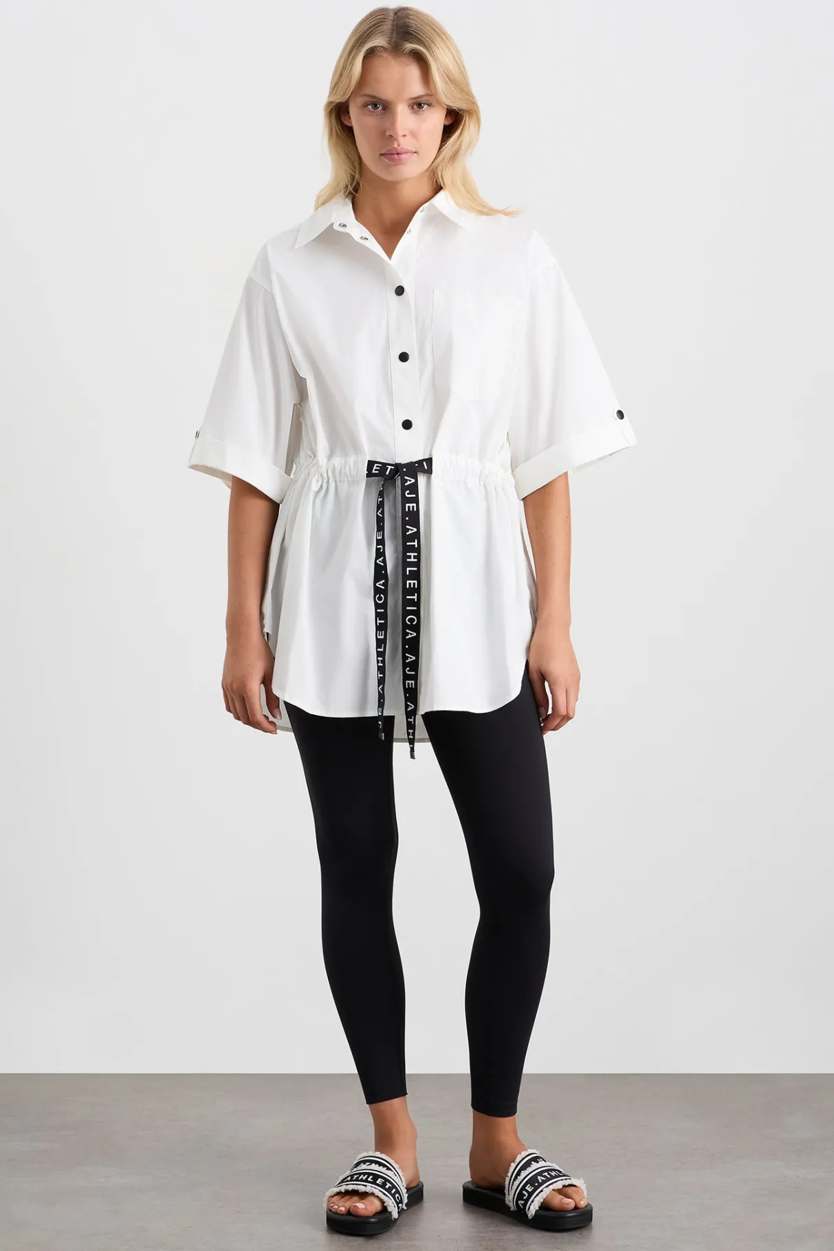 belted_short_sleeve_shirt__2.webp Sale Aje ATHLETICA Belted Short Sleeve Shirt 433 White