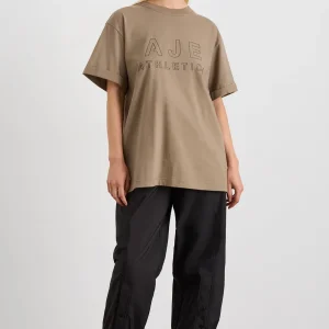 Clearance Aje ATHLETICA Block Logo Boyfriend Tee 102 Soft Khaki/Black