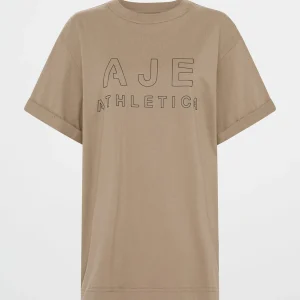 Clearance Aje ATHLETICA Block Logo Boyfriend Tee 102 Soft Khaki/Black
