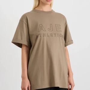 Clearance Aje ATHLETICA Block Logo Boyfriend Tee 102 Soft Khaki/Black
