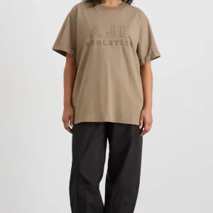 Clearance Aje ATHLETICA Block Logo Boyfriend Tee 102 Soft Khaki/Black