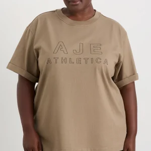 Clearance Aje ATHLETICA Block Logo Boyfriend Tee 102 Soft Khaki/Black