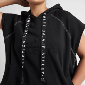 Shop Aje ATHLETICA Classic Longline Short Sleeve Hoodie 404 Black/White