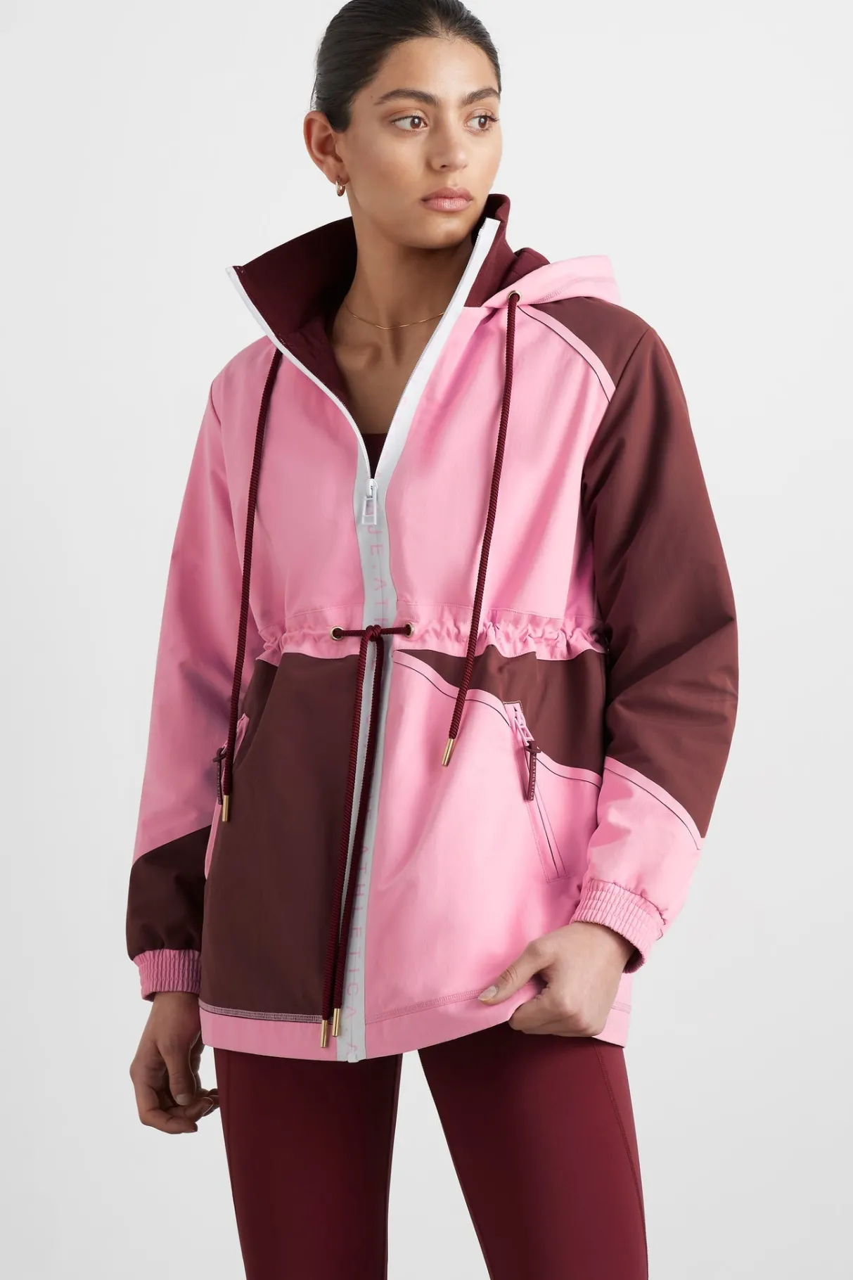 colour_block_long_jacket__0.webp Store Aje ATHLETICA Colour Block Long Jacket 731 Burnt Burgundy/Bonbon Pink