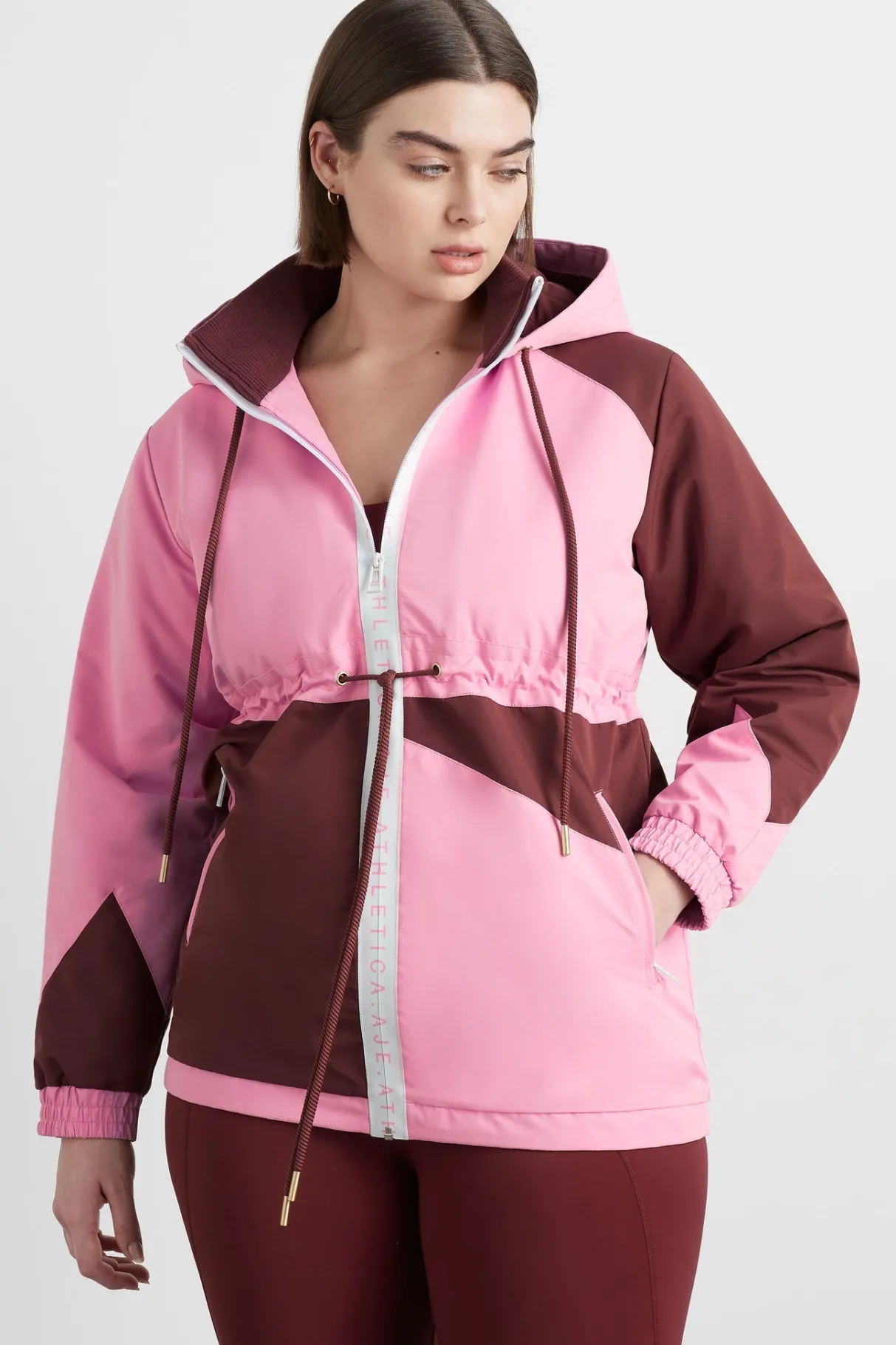 colour_block_long_jacket__10.webp Store Aje ATHLETICA Colour Block Long Jacket 731 Burnt Burgundy/Bonbon Pink