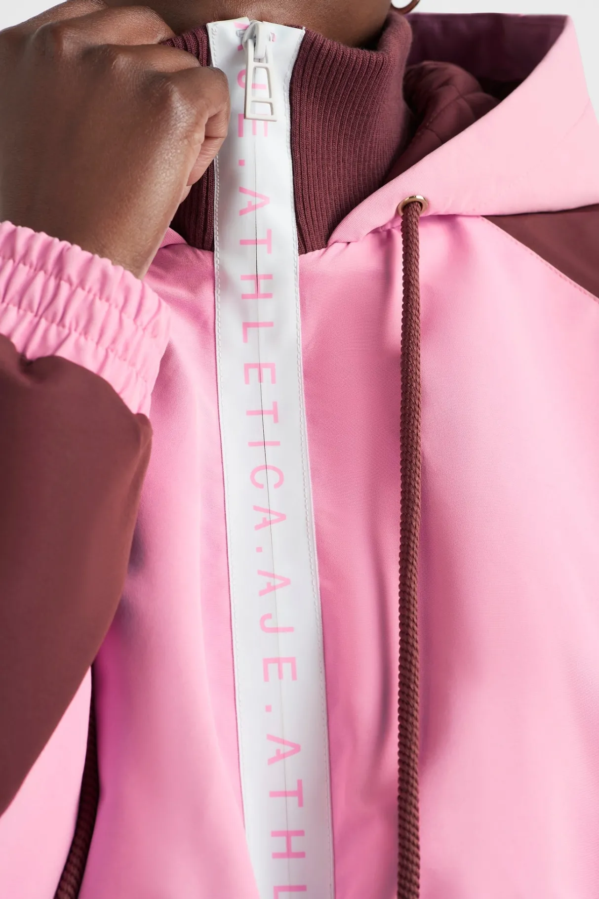 colour_block_long_jacket__7.webp Store Aje ATHLETICA Colour Block Long Jacket 731 Burnt Burgundy/Bonbon Pink