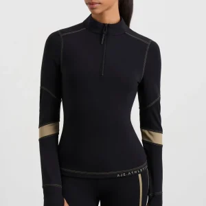 Shop Aje ATHLETICA Colour Blocked Quarter Zip 758 Black Soft Khaki