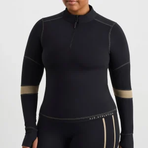 Shop Aje ATHLETICA Colour Blocked Quarter Zip 758 Black Soft Khaki