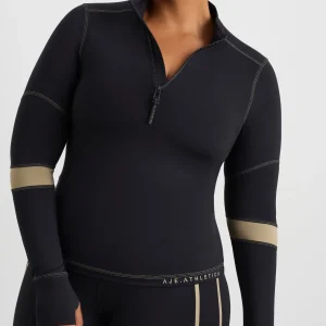 Shop Aje ATHLETICA Colour Blocked Quarter Zip 758 Black Soft Khaki