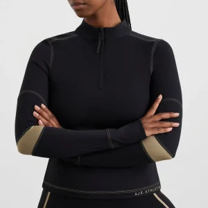 Shop Aje ATHLETICA Colour Blocked Quarter Zip 758 Black Soft Khaki