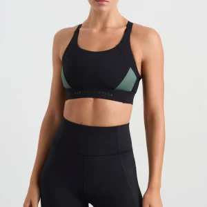 Fashion Aje ATHLETICA Contrast Adjustable Strap Sports Bra 321 Black Moss Green