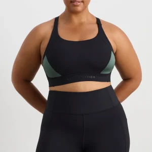 Fashion Aje ATHLETICA Contrast Adjustable Strap Sports Bra 321 Black Moss Green