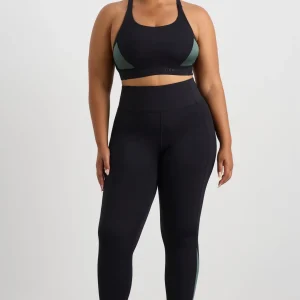 Fashion Aje ATHLETICA Contrast Adjustable Strap Sports Bra 321 Black Moss Green