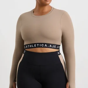 Shop Aje ATHLETICA Contrast Layered Crop Top 380 Dune/Winter White
