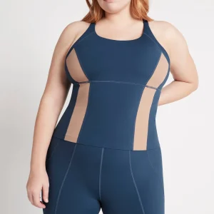 Shop Aje ATHLETICA Contrast Longline Racerback Tank 124 Midnight Blue/Beige