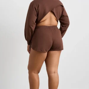 New Aje ATHLETICA Cotton Crossover Shorts 603 Dark Chocolate Brown