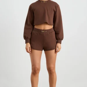 New Aje ATHLETICA Cotton Crossover Shorts 603 Dark Chocolate Brown