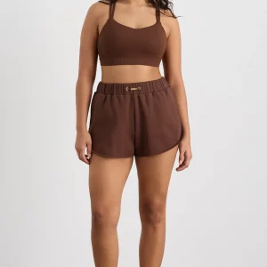 New Aje ATHLETICA Cotton Crossover Shorts 603 Dark Chocolate Brown