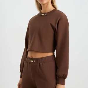Cheap Aje ATHLETICA Cotton Terry Crew Jumper 413 Dark Chocolate Brown