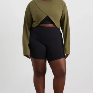 Fashion Aje ATHLETICA Cropped Crossover Long Sleeve Top 440 Deep Khaki