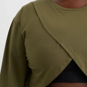 Fashion Aje ATHLETICA Cropped Crossover Long Sleeve Top 440 Deep Khaki