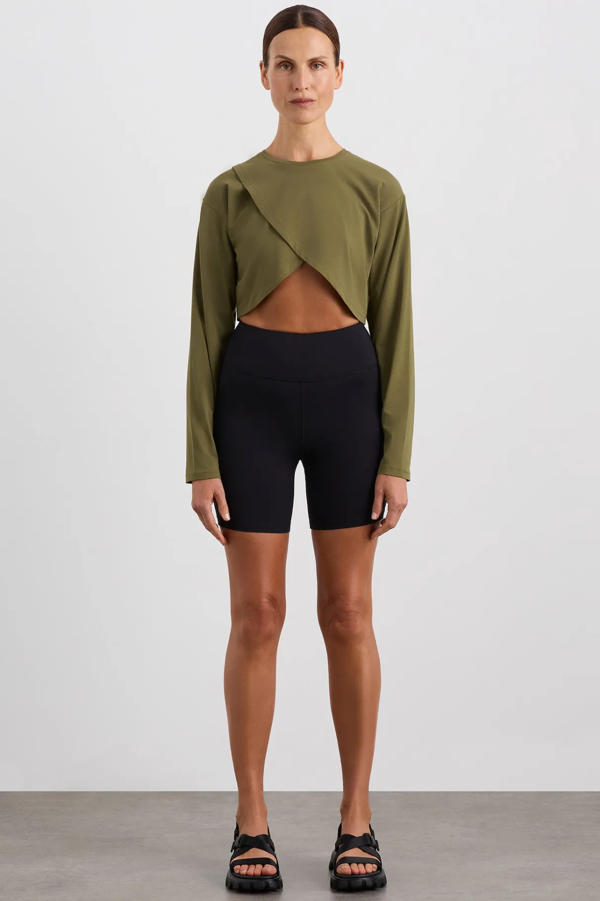 cropped_crossover_long_sleeve_top__2.webp Fashion Aje ATHLETICA Cropped Crossover Long Sleeve Top 440 Deep Khaki