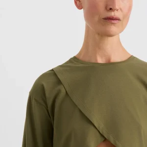 Fashion Aje ATHLETICA Cropped Crossover Long Sleeve Top 440 Deep Khaki