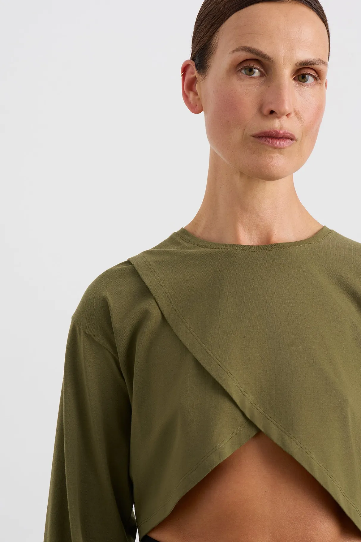 cropped_crossover_long_sleeve_top__3.webp Fashion Aje ATHLETICA Cropped Crossover Long Sleeve Top 440 Deep Khaki