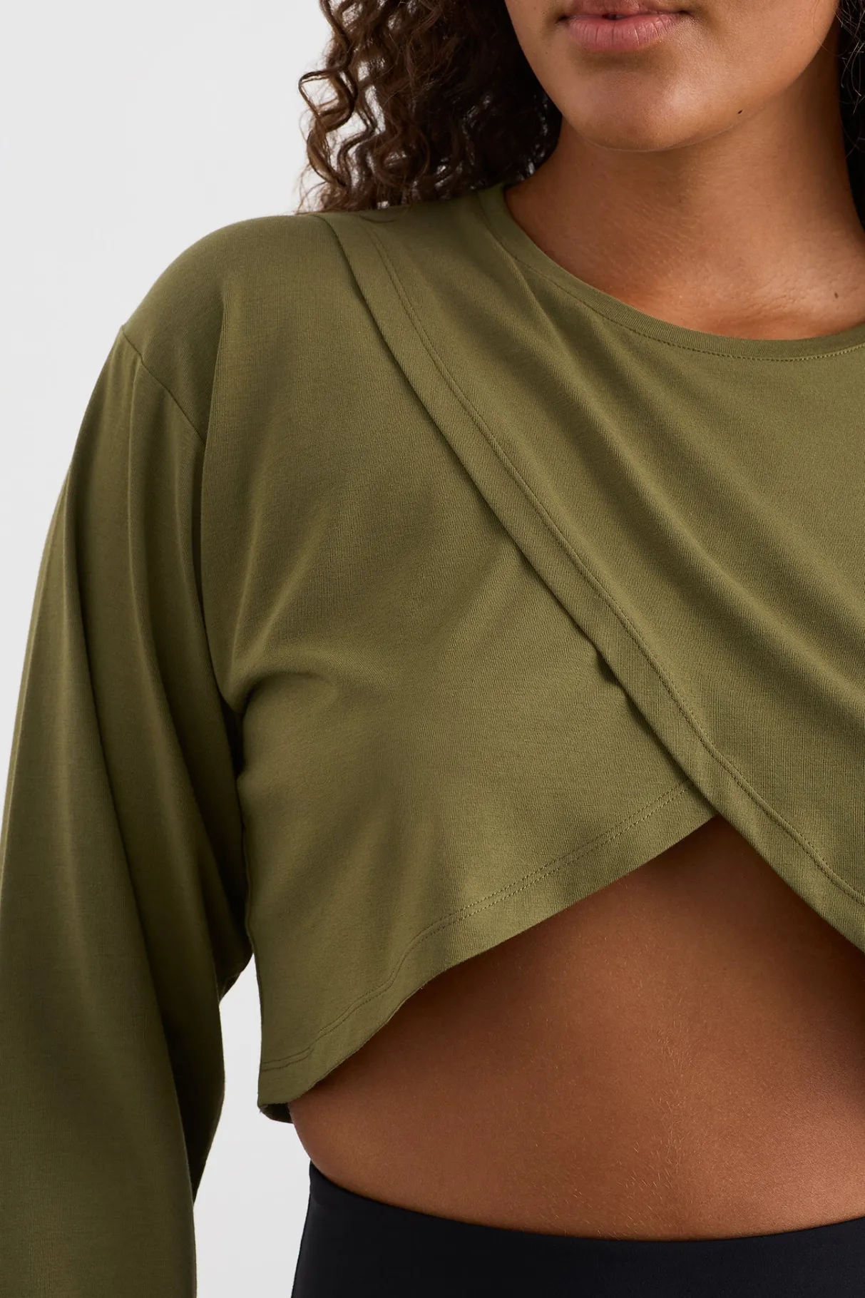 cropped_crossover_long_sleeve_top__7.webp Fashion Aje ATHLETICA Cropped Crossover Long Sleeve Top 440 Deep Khaki