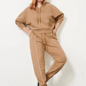 Cheap Aje ATHLETICA Cropped Essential Contrast Piping Hoodie 405 Beige/Light Ivory