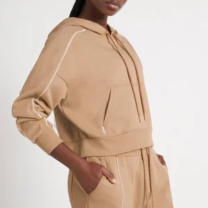 Cheap Aje ATHLETICA Cropped Essential Contrast Piping Hoodie 405 Beige/Light Ivory