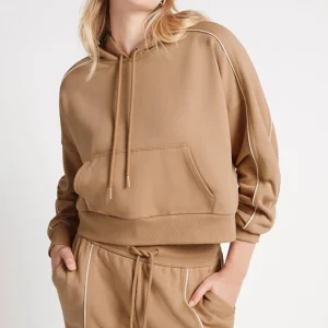 Cheap Aje ATHLETICA Cropped Essential Contrast Piping Hoodie 405 Beige/Light Ivory