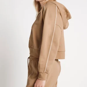 Cheap Aje ATHLETICA Cropped Essential Contrast Piping Hoodie 405 Beige/Light Ivory