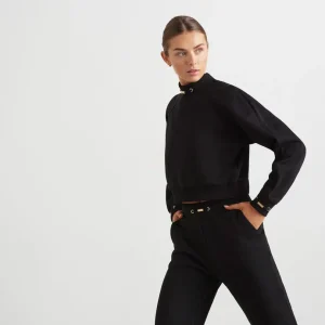 Discount Aje ATHLETICA Cropped Fleece Funnel Neck Jumper 408 Black