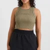 Fashion Aje ATHLETICA Cropped Knitted Logo Tank 135 Soft Khaki/Black