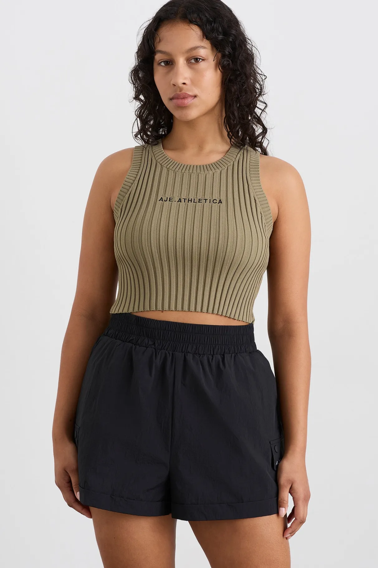 cropped_knitted_logo_tank__0.webp Fashion Aje ATHLETICA Cropped Knitted Logo Tank 135 Soft Khaki/Black