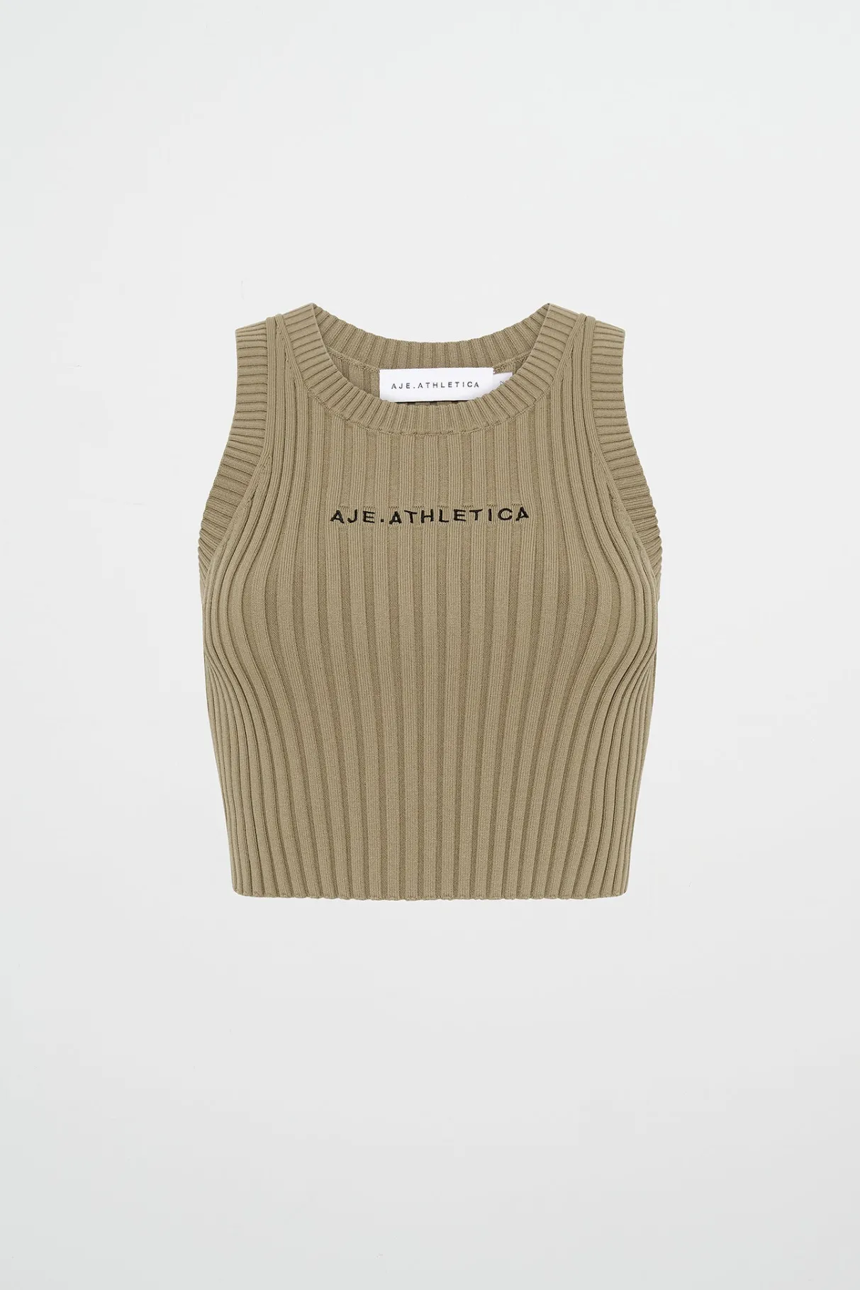cropped_knitted_logo_tank__1.webp Fashion Aje ATHLETICA Cropped Knitted Logo Tank 135 Soft Khaki/Black
