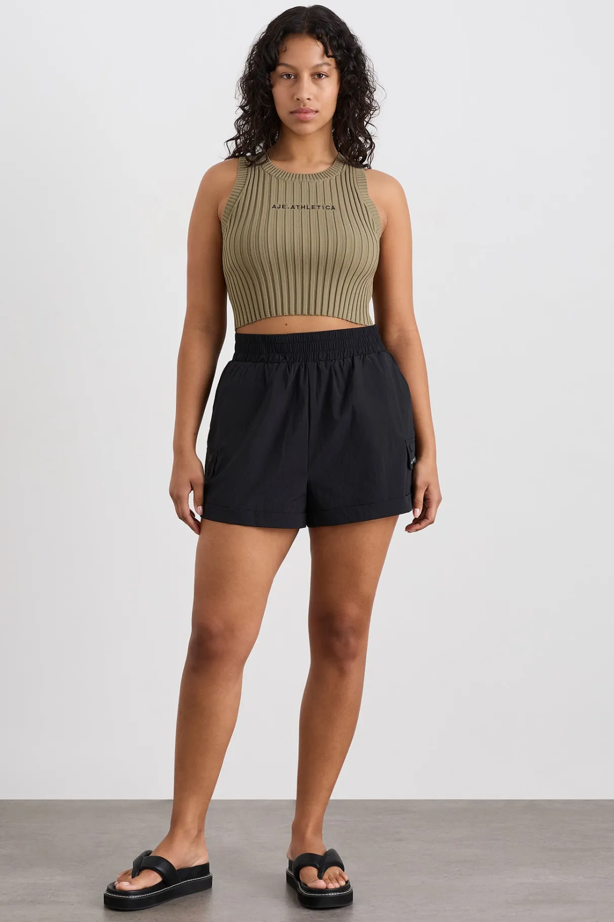 cropped_knitted_logo_tank__2.webp Fashion Aje ATHLETICA Cropped Knitted Logo Tank 135 Soft Khaki/Black