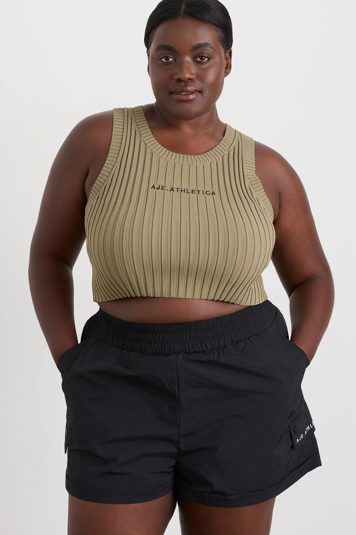 cropped_knitted_logo_tank__5.webp Fashion Aje ATHLETICA Cropped Knitted Logo Tank 135 Soft Khaki/Black