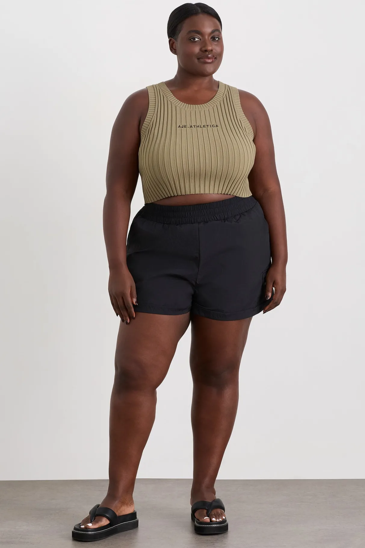 cropped_knitted_logo_tank__6.webp Fashion Aje ATHLETICA Cropped Knitted Logo Tank 135 Soft Khaki/Black