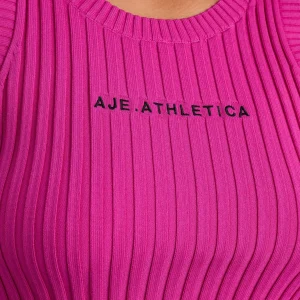 Shop Aje ATHLETICA Cropped Knitted Logo Tank 135 Power Pink