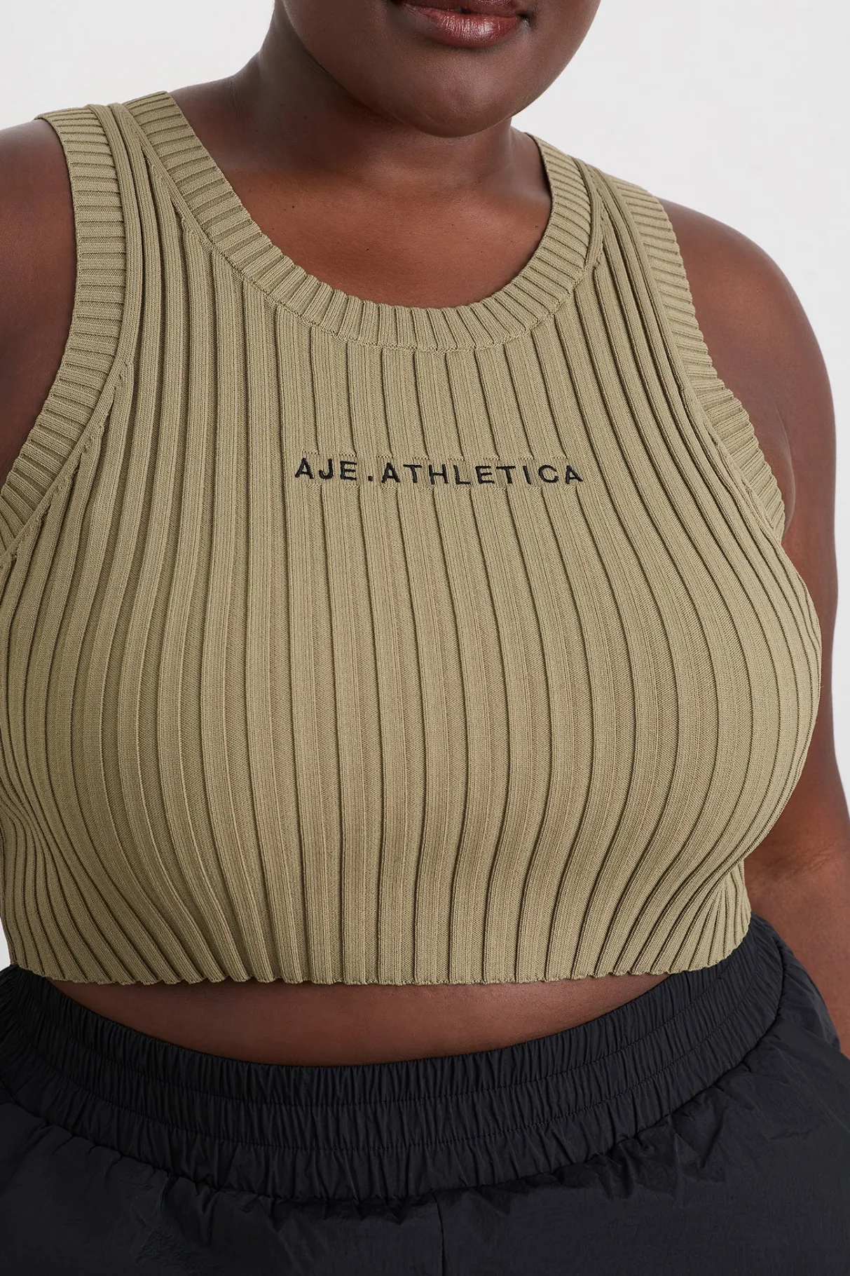cropped_knitted_logo_tank__7.webp Fashion Aje ATHLETICA Cropped Knitted Logo Tank 135 Soft Khaki/Black